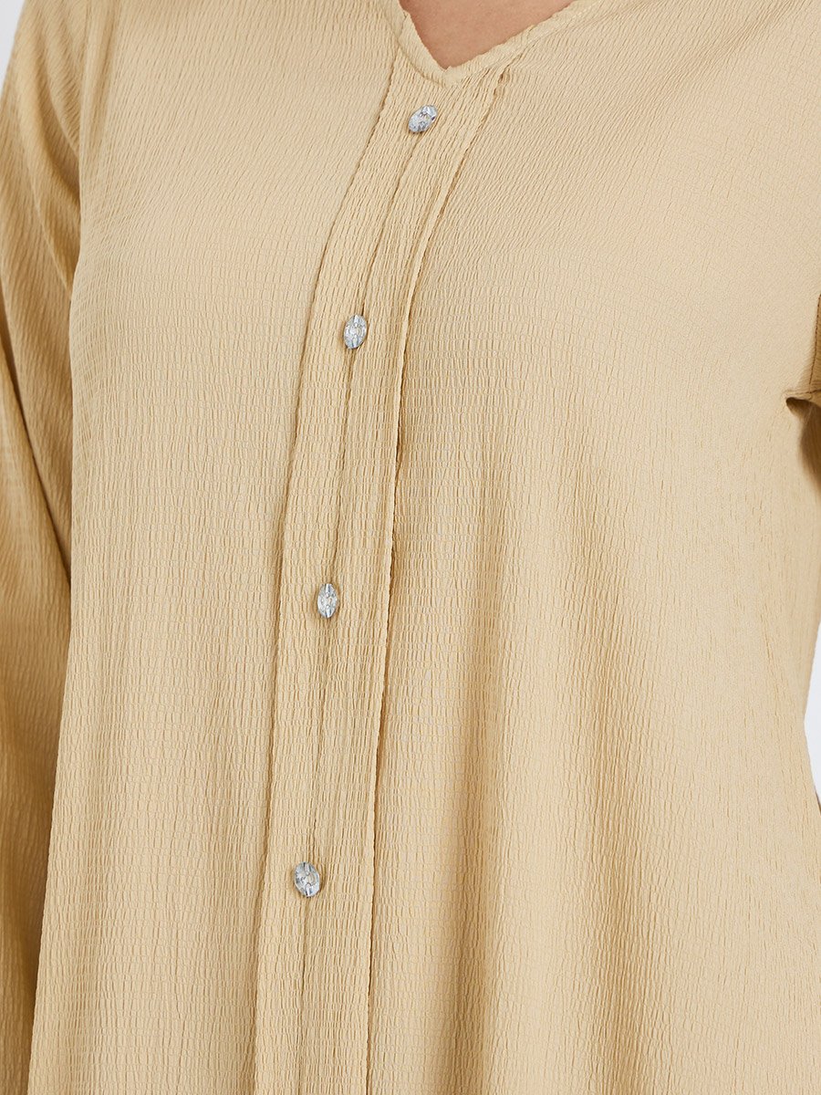 Women Yellow A-Line Jalabiya with Crystal Buttons