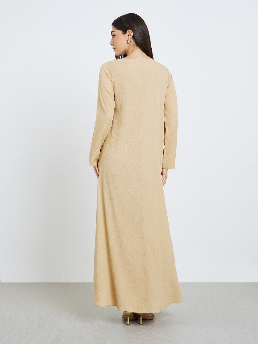 Women Yellow A-Line Jalabiya with Crystal Buttons