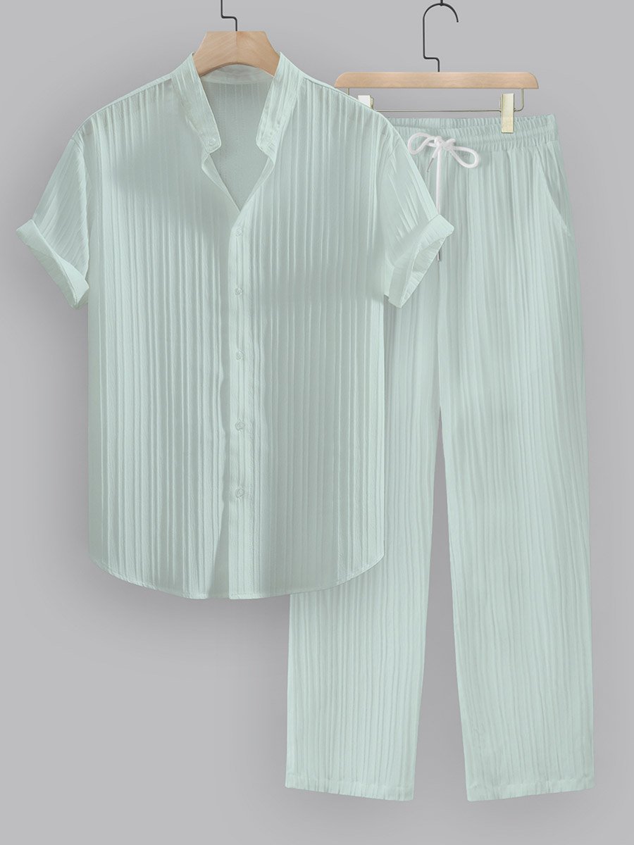 Men Green Textured Shirt and Pants Co-Ords