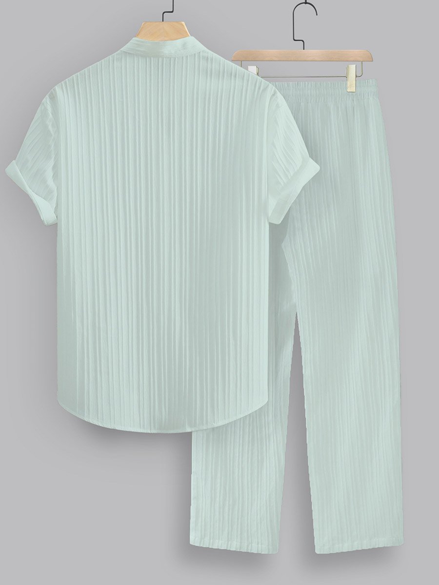 Men Green Textured Shirt and Pants Co-Ords