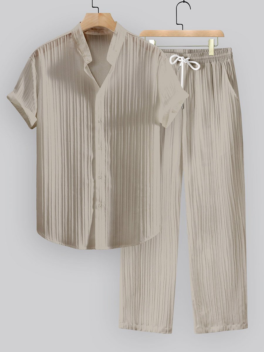 Men Beige Textured Shirt and Pants Co-Ords