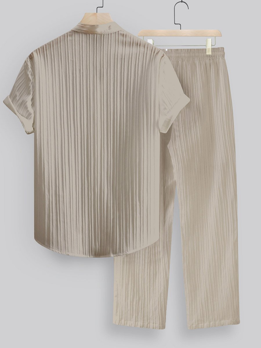 Men Beige Textured Shirt and Pants Co-Ords