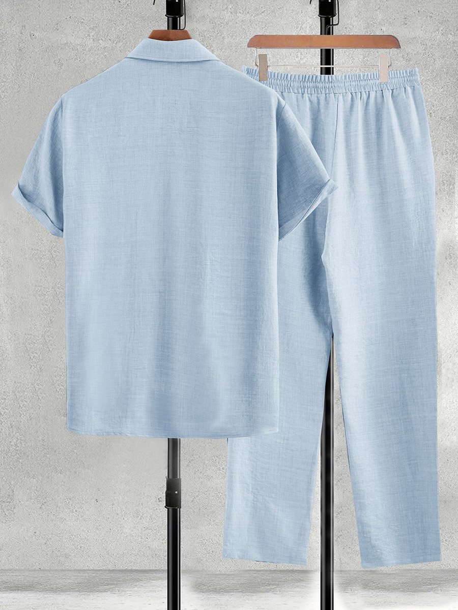 Men Light Blue Solid Shirt and Pants Co-ords