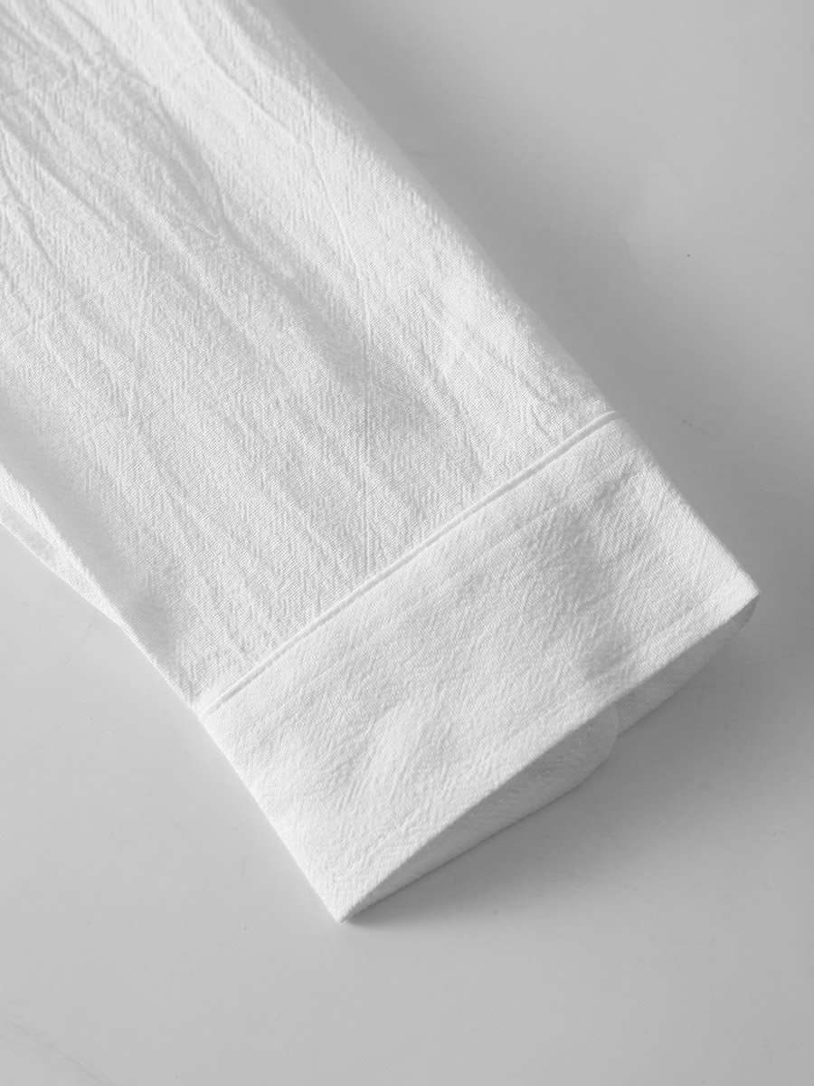 Men White Stand Collar Cotton Shirt
