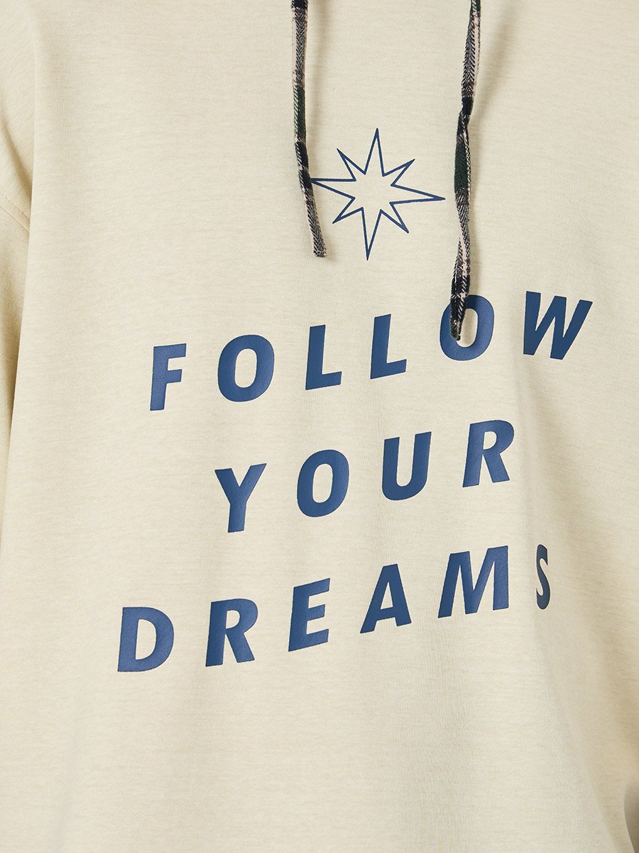 هودي رجالي بيج بنقشة مربعات مطبع بشعار
