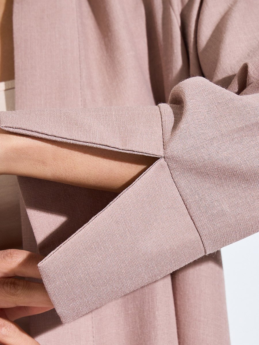 Khaki Linen Look Front Open Abaya