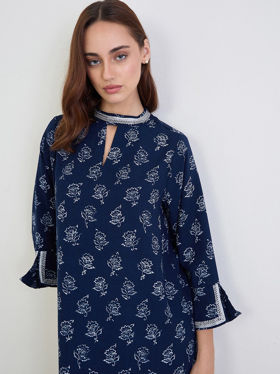 Women Navy Blue Floral Print Jalabiya 