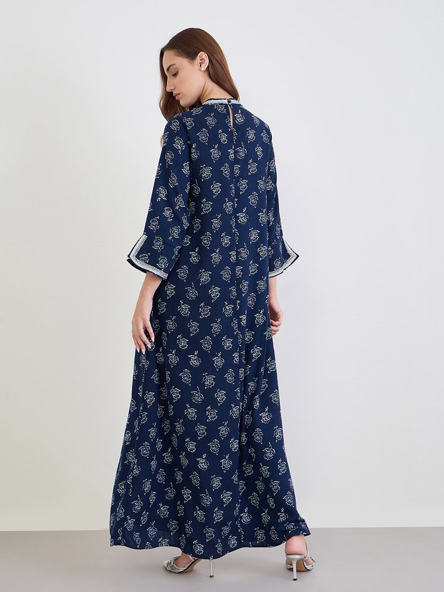 Women Navy Blue Floral Print Jalabiya 