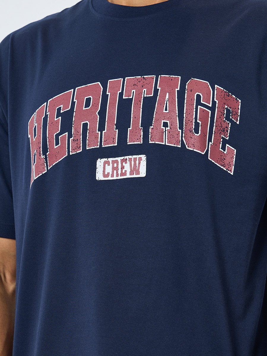 Men Navy Blue Graphic Print Oversized T-Shirt