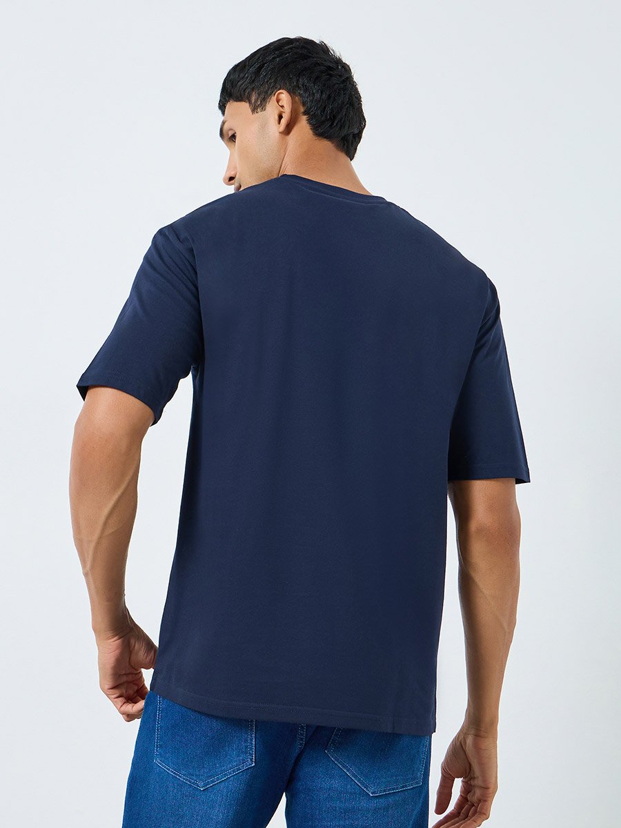 Men Navy Blue Graphic Print Oversized T-Shirt