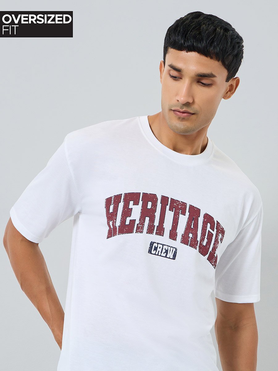 Men White Heritage Graphic Crew Neck T-Shirt