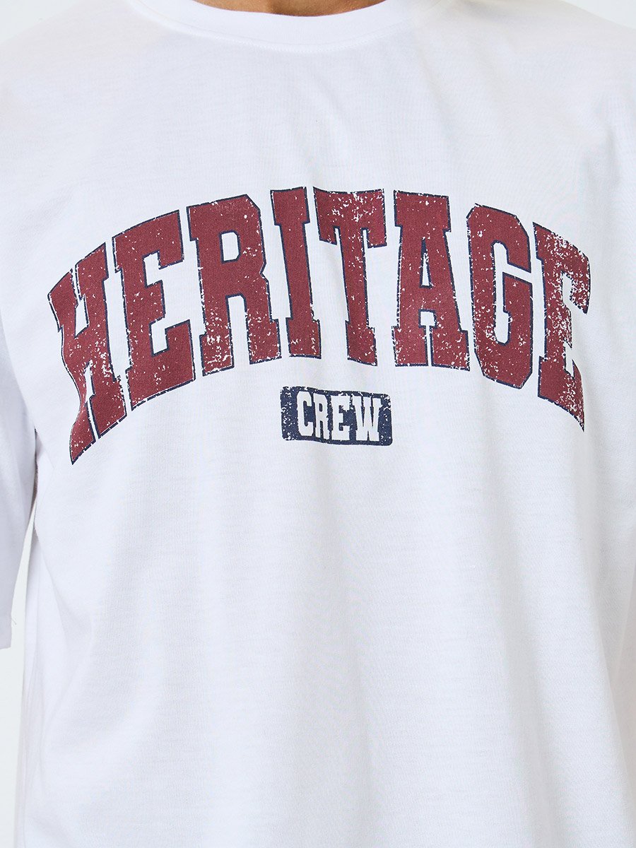 Men White Heritage Graphic Crew Neck T-Shirt