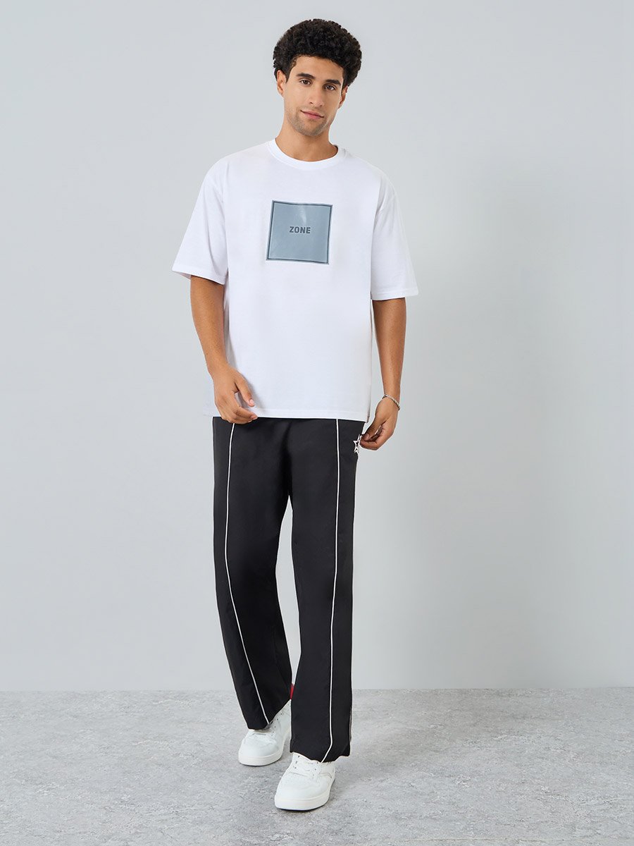 Men White Graphic Print Oversized T-Shirt