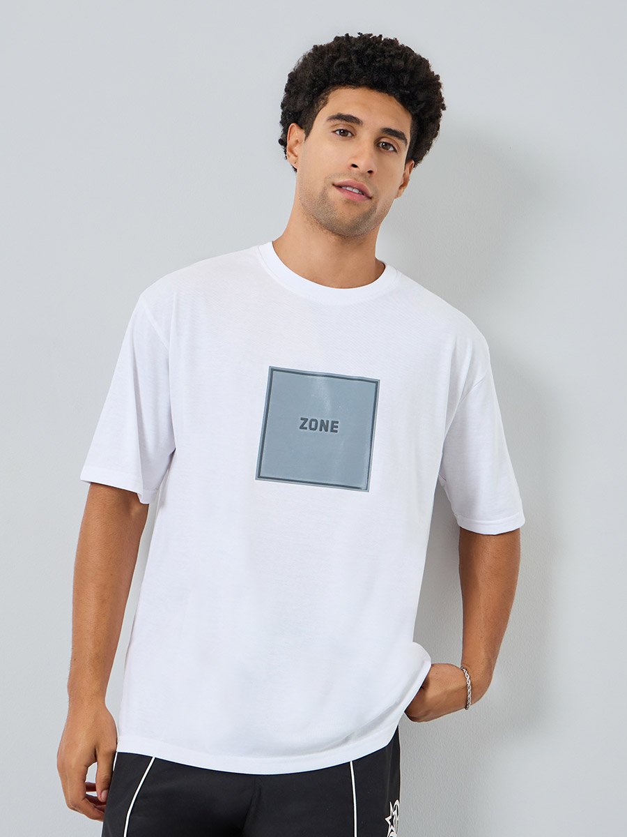Men White Graphic Print Oversized T-Shirt
