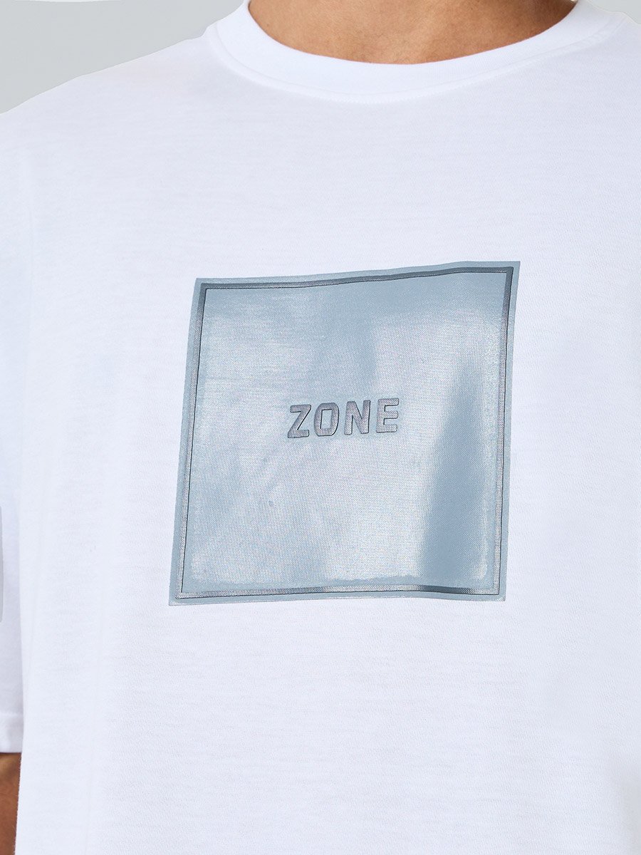 Men White Graphic Print Oversized T-Shirt
