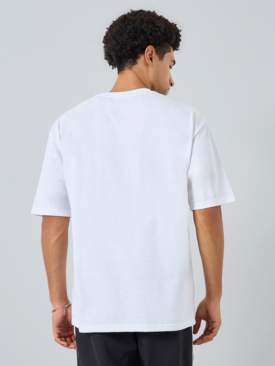 Men White Graphic Print Oversized T-Shirt