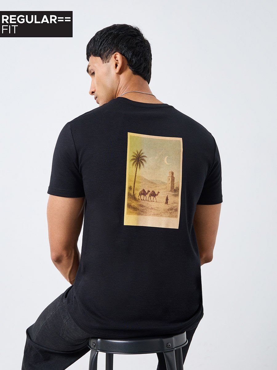 Men Black Graphic Print Regular Fit T-Shirt