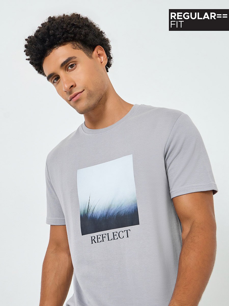 Men Grey Graphic Print Regular Fit T-Shirt