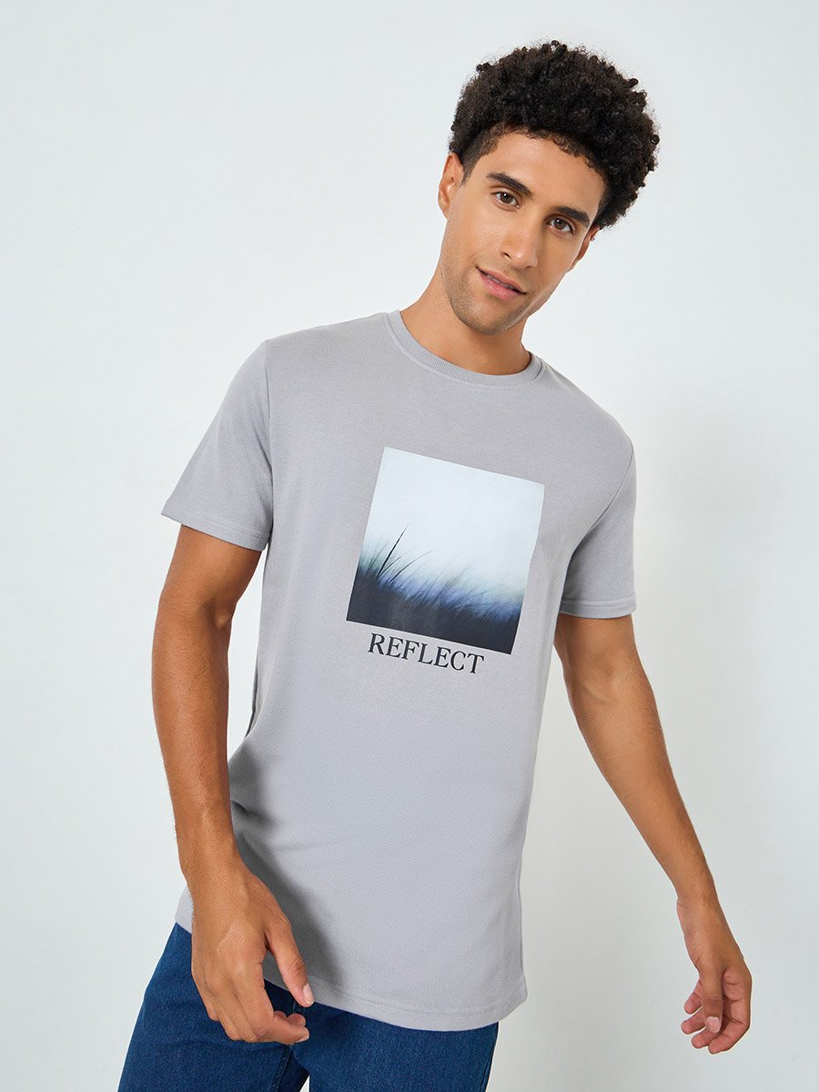 Men Grey Graphic Print Regular Fit T-Shirt