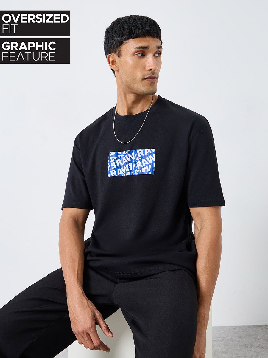 Men Black Graphic Print Oversized T-Shirt