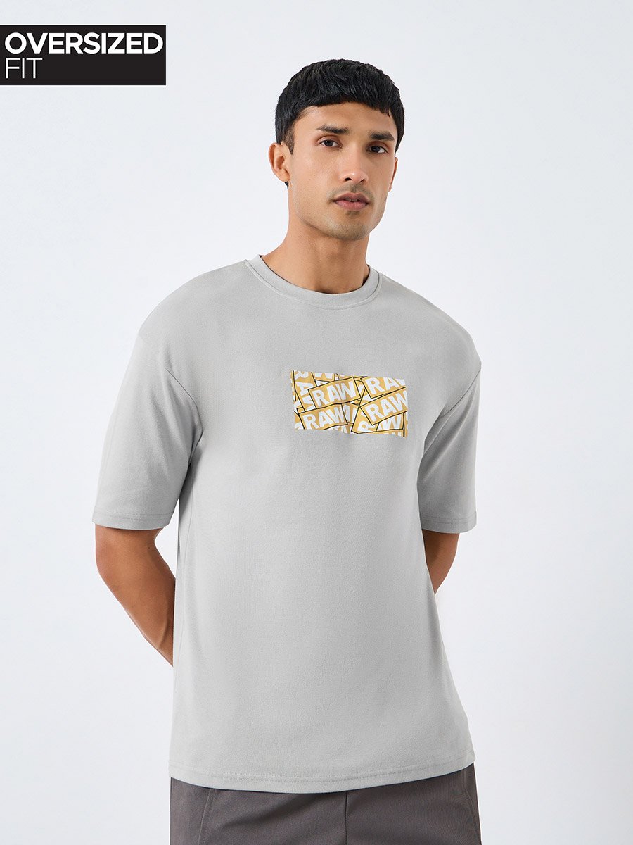 Men Grey Graphic Print Oversized T-Shirt