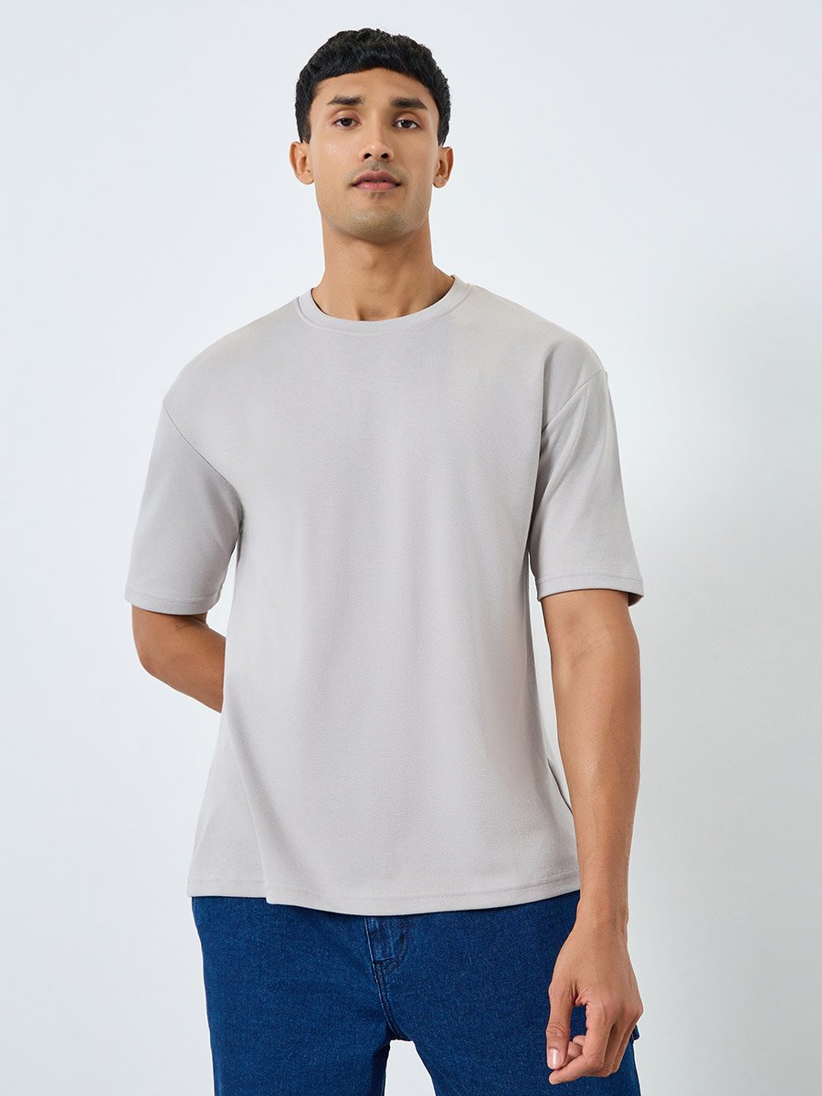 Men Grey Graphic Print Oversized Crew Neck T-Shirt