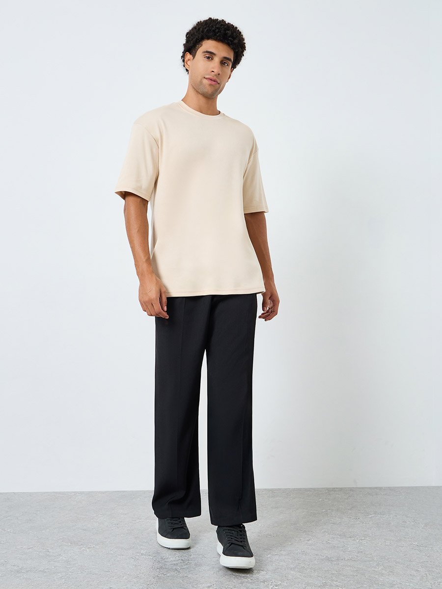 Men Beige Graphic Print Crew Neck T-Shirt