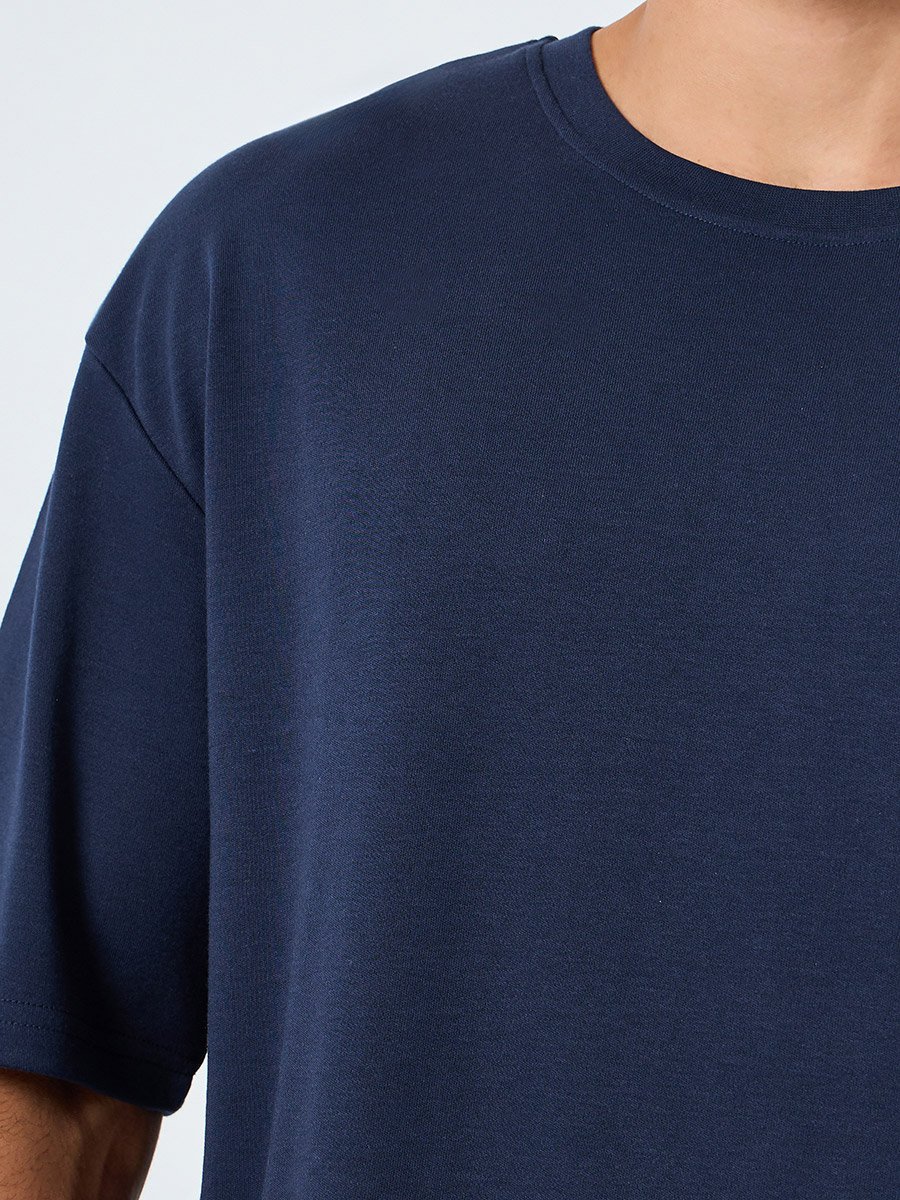 Men Navy Blue Graphic Print Oversized T-Shirt