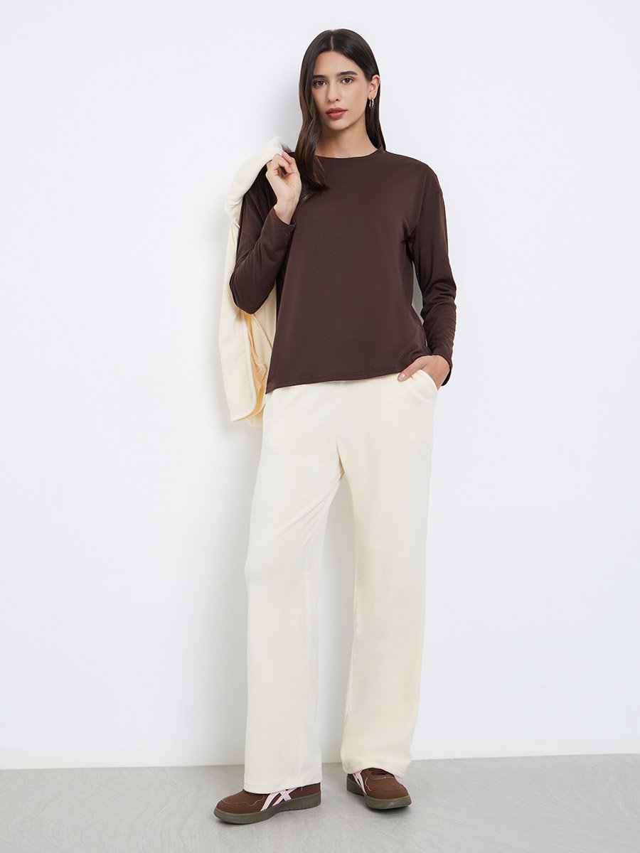 Brown Boxy Long Sleeve T-Shirt