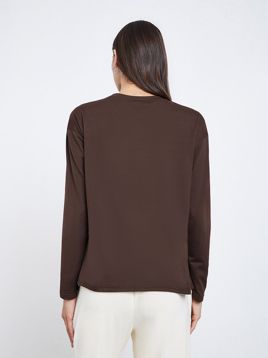 Brown Boxy Long Sleeve T-Shirt