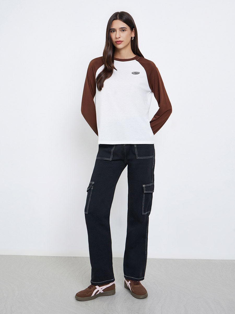 Color Block Raglan Sleeve Long Sleeve T-Shirt