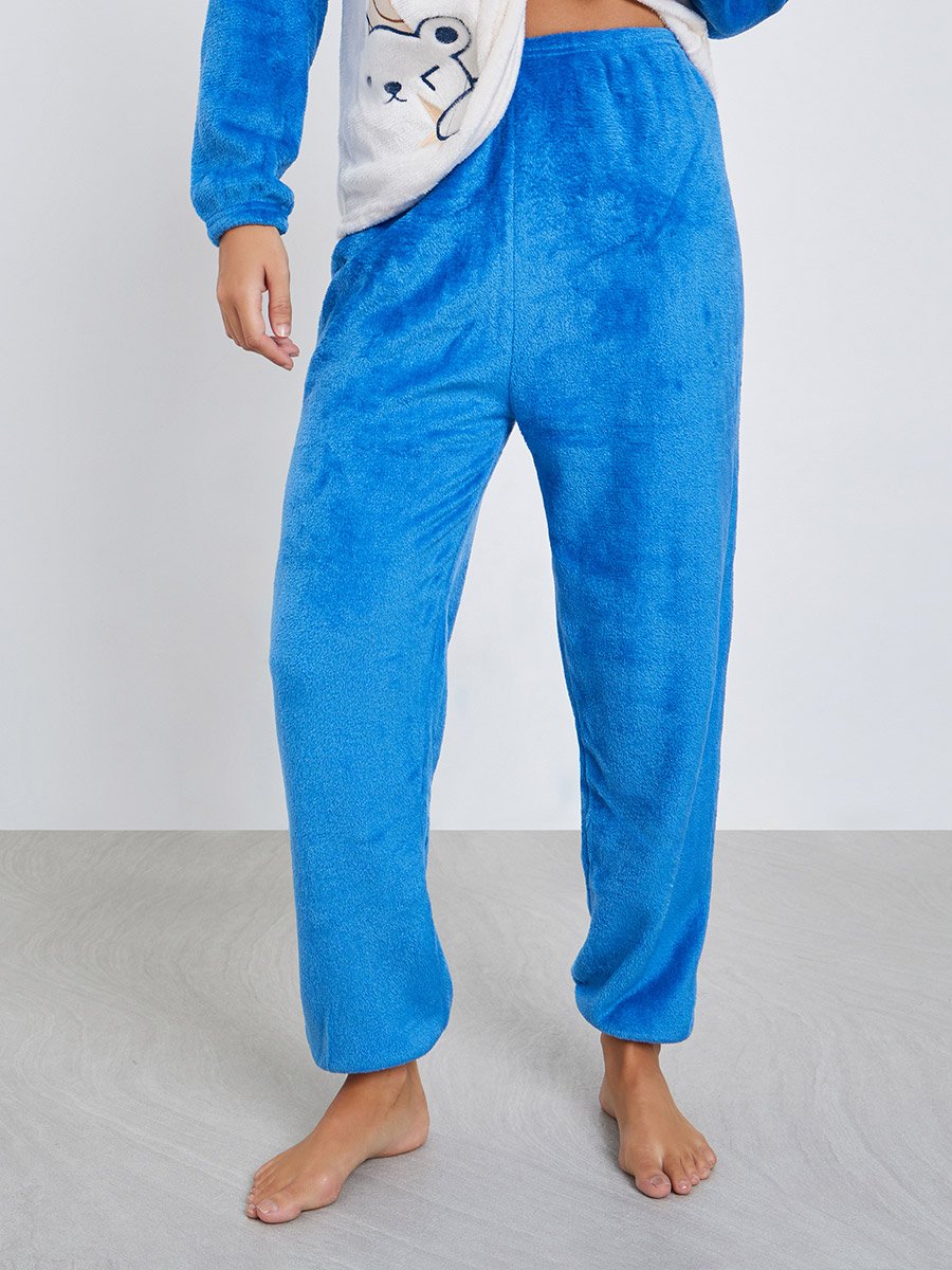 Bear Embroidered Fleece T-Shirt and Pyjama Set