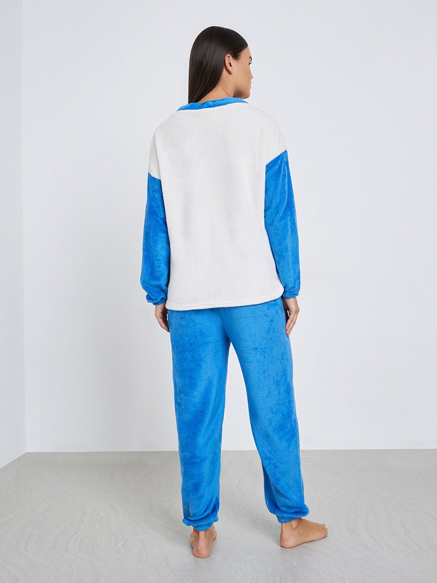 Bear Embroidered Fleece T-Shirt and Pyjama Set