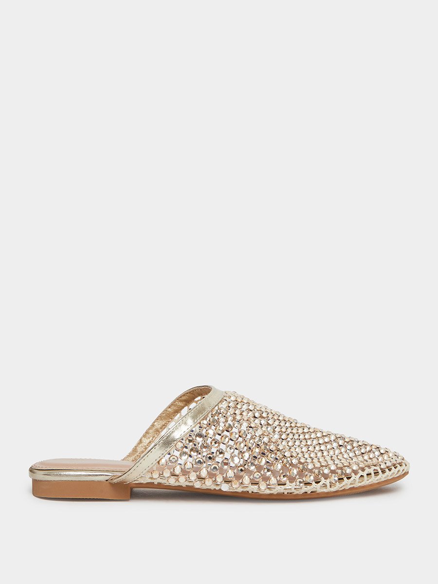 Gold Embellished Pointed Toe Mules