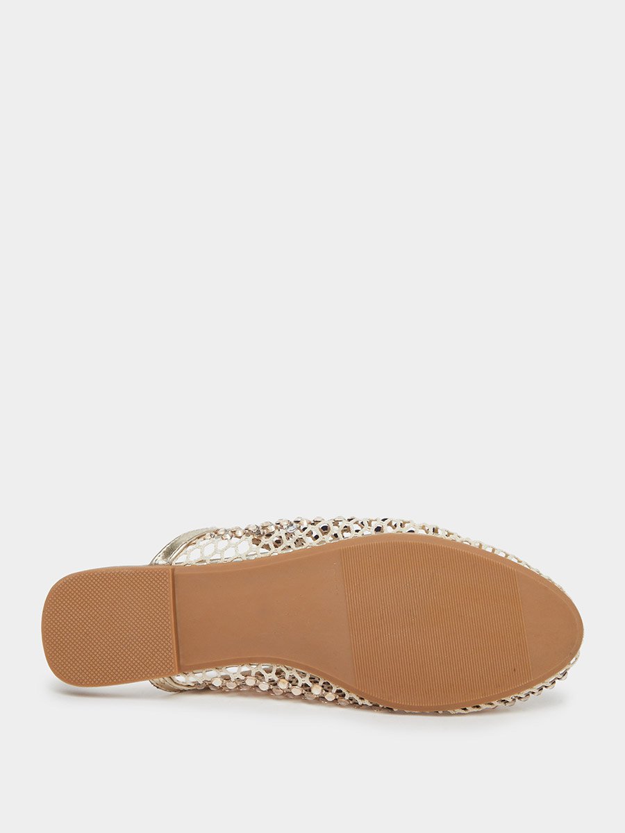 Gold Embellished Pointed Toe Mules