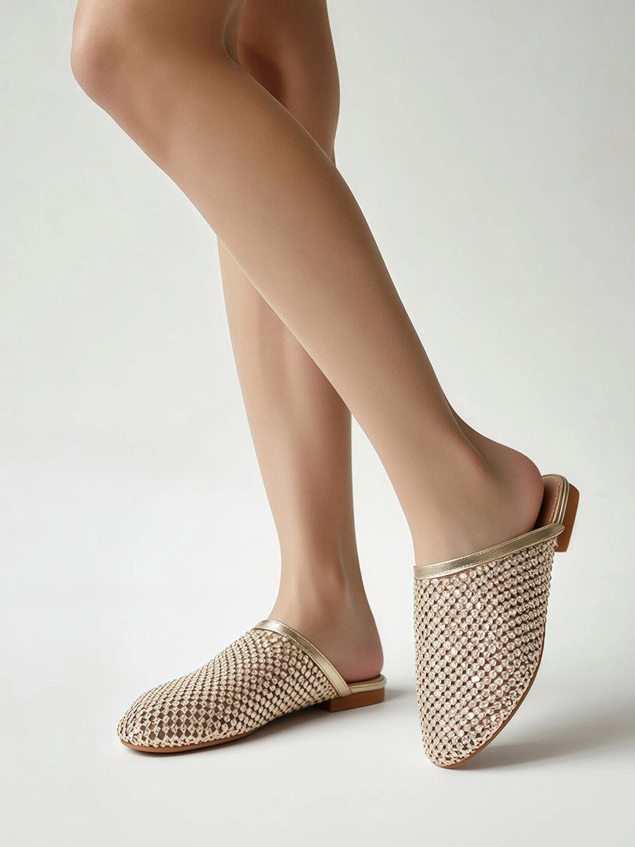 Gold Embellished Pointed Toe Mules