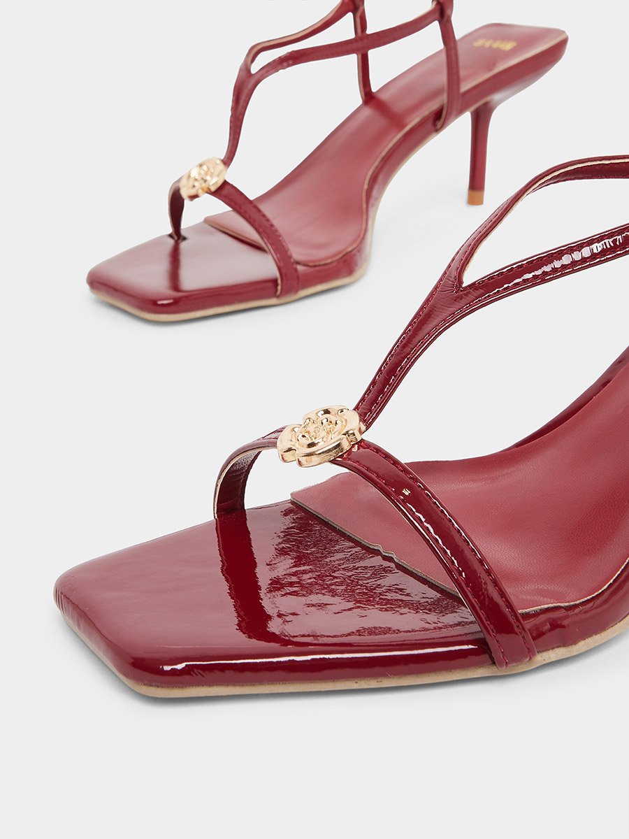 Burgundy Strappy Stiletto Heel Sandals