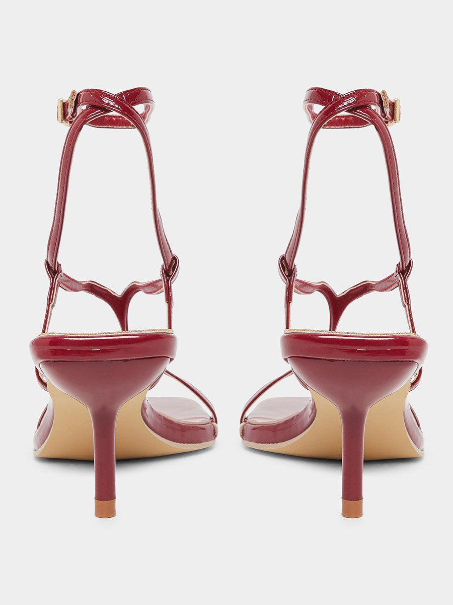 Burgundy Strappy Stiletto Heel Sandals