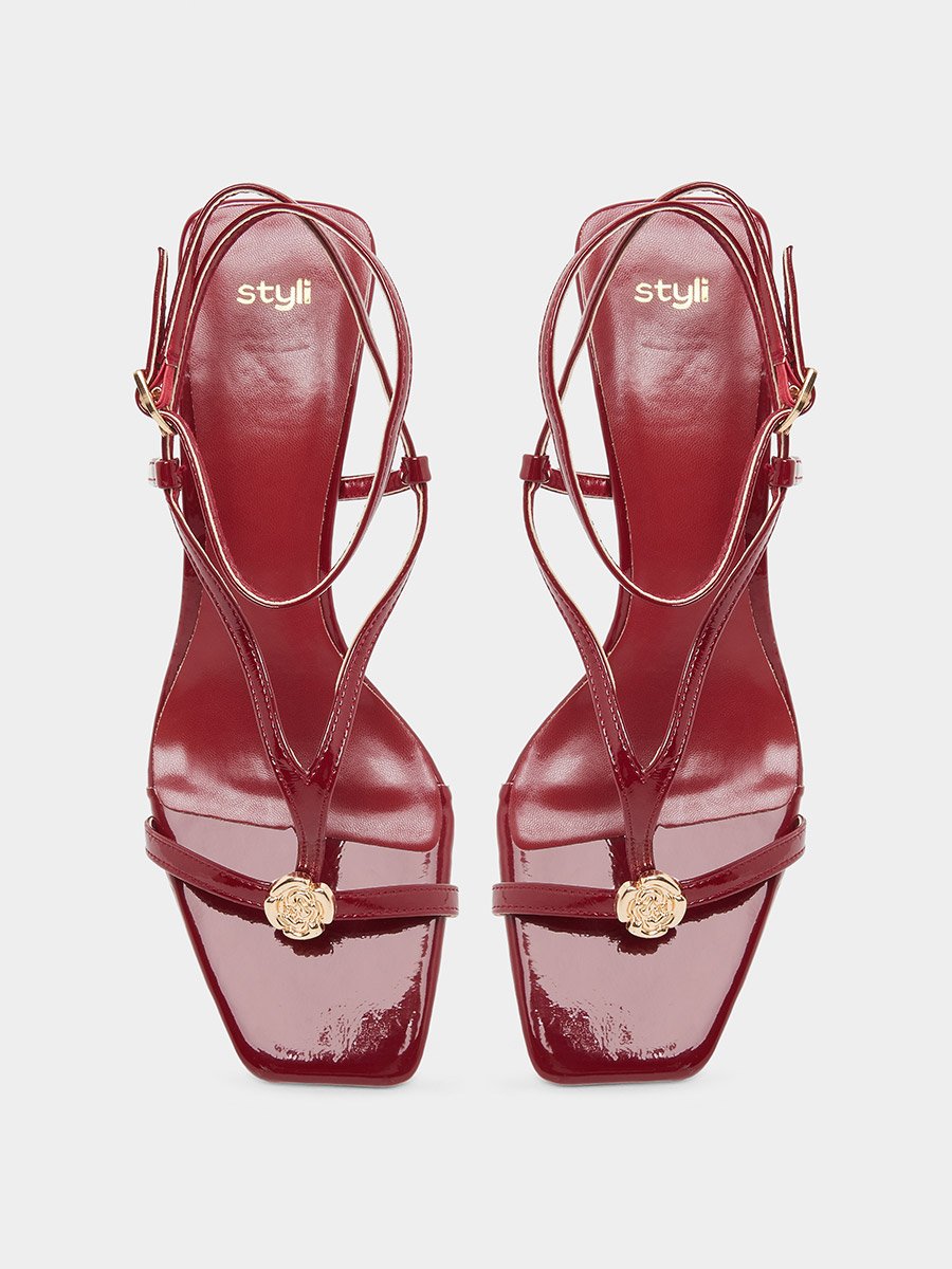 Burgundy Strappy Stiletto Heel Sandals
