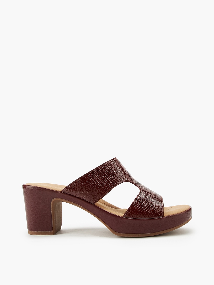 Textured Slip-On Sandals with Block Heels