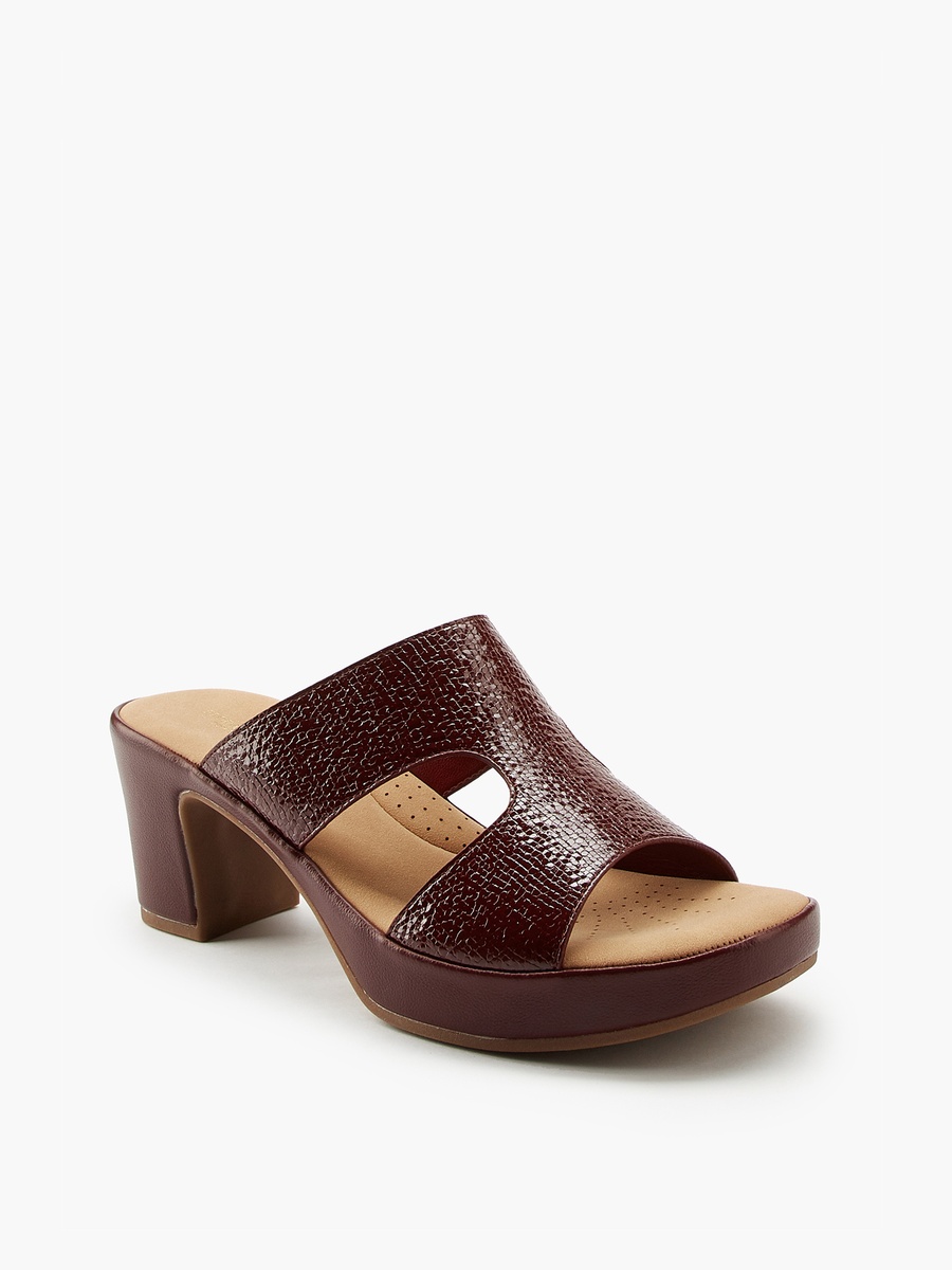Textured Slip-On Sandals with Block Heels