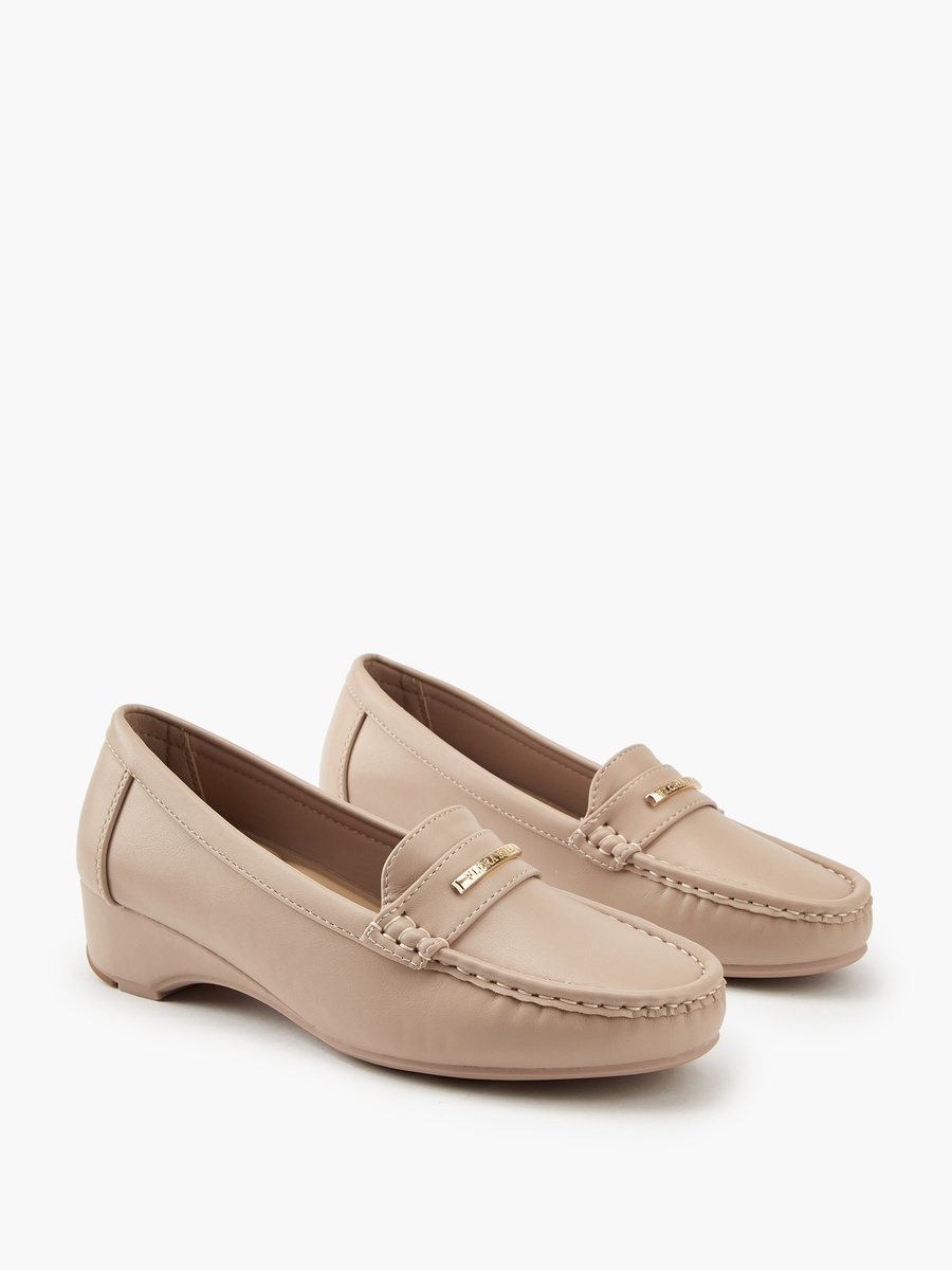 Metal Accent Loafers with Wedge Heels