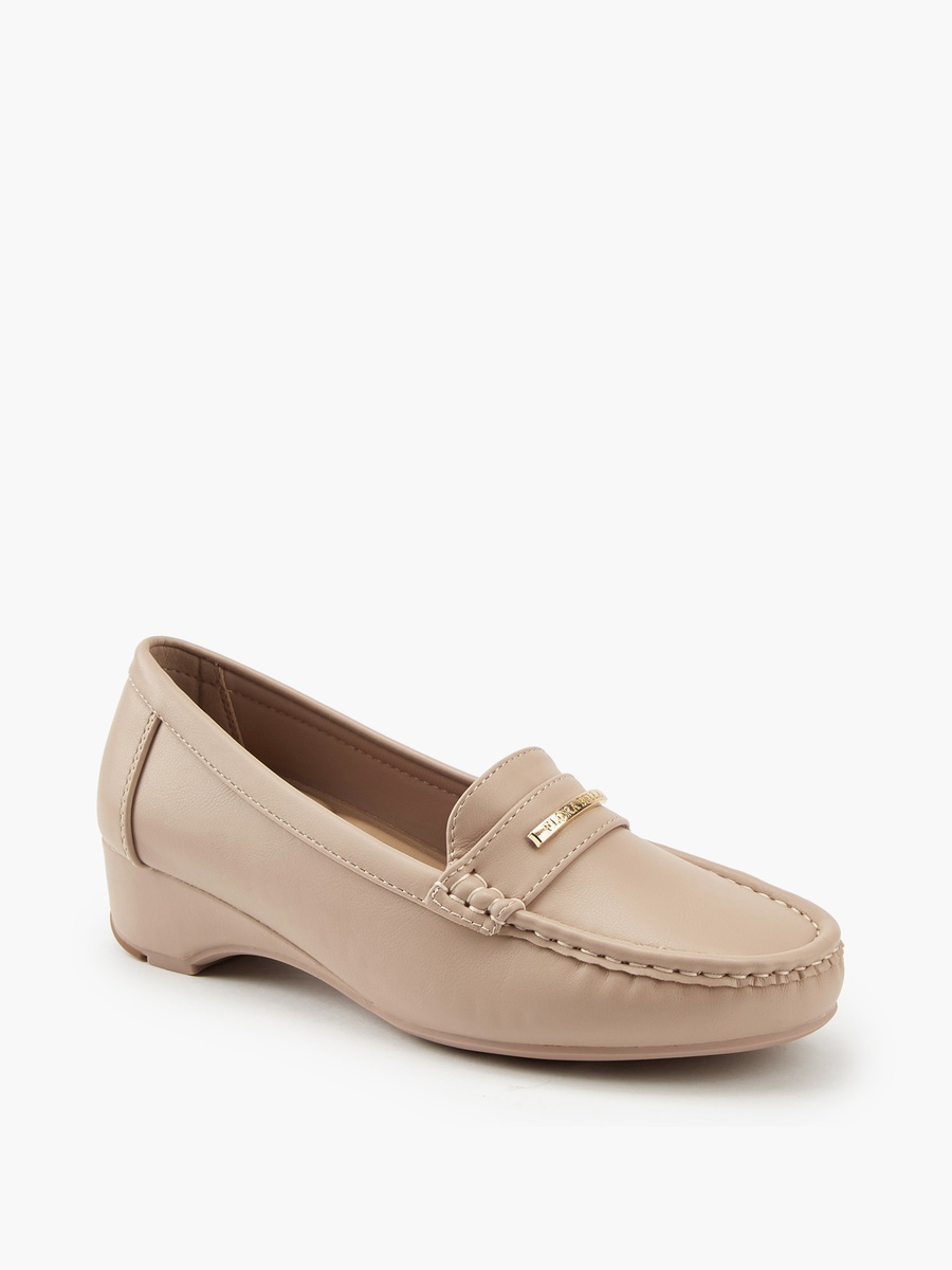 Metal Accent Loafers with Wedge Heels