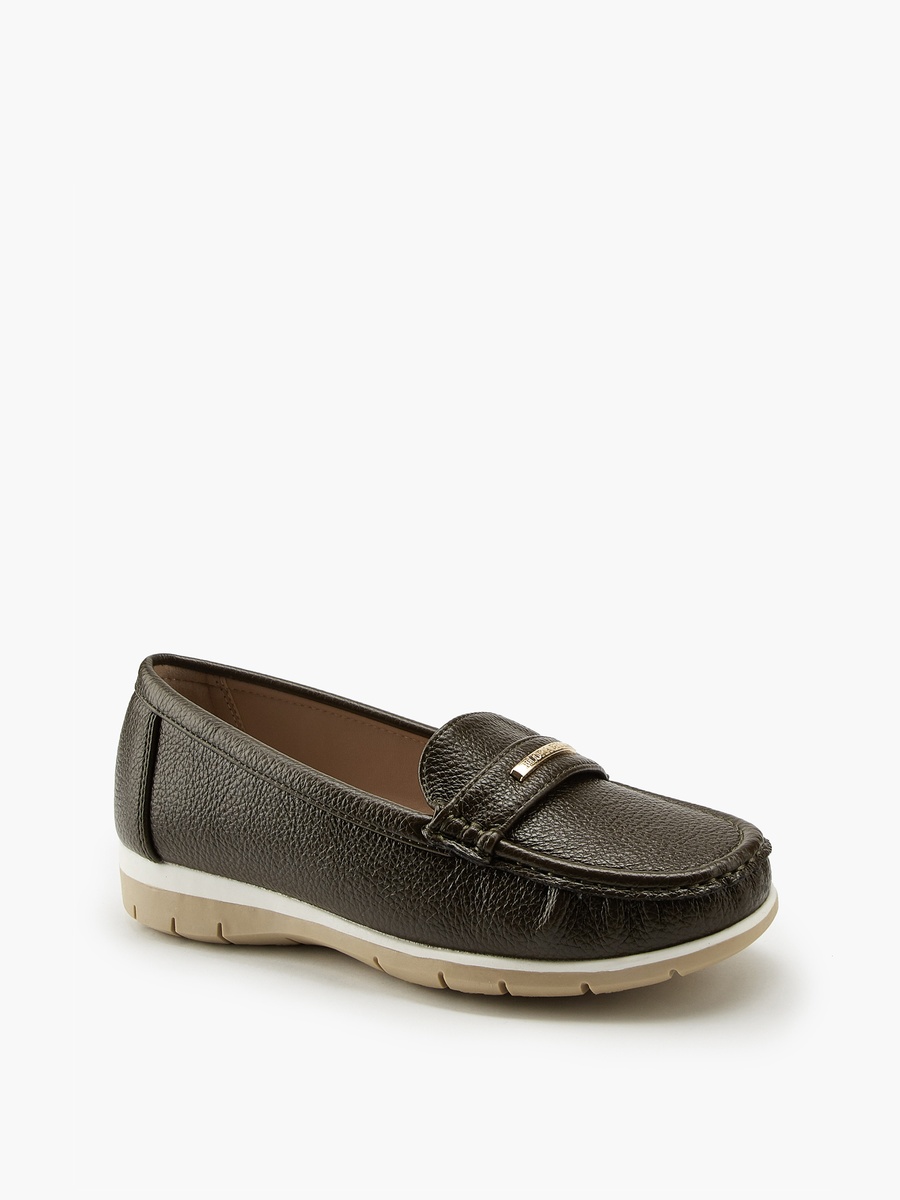 Textured Loafers with Metal Accent