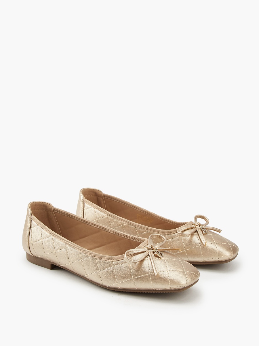 Quilted Ballerina Shoes with Bow Detail