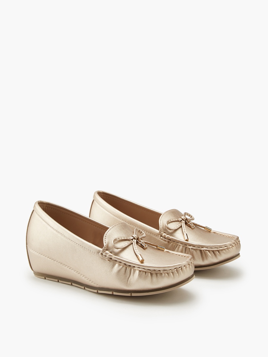 Bow Detail Slip-On Wedge Loafers