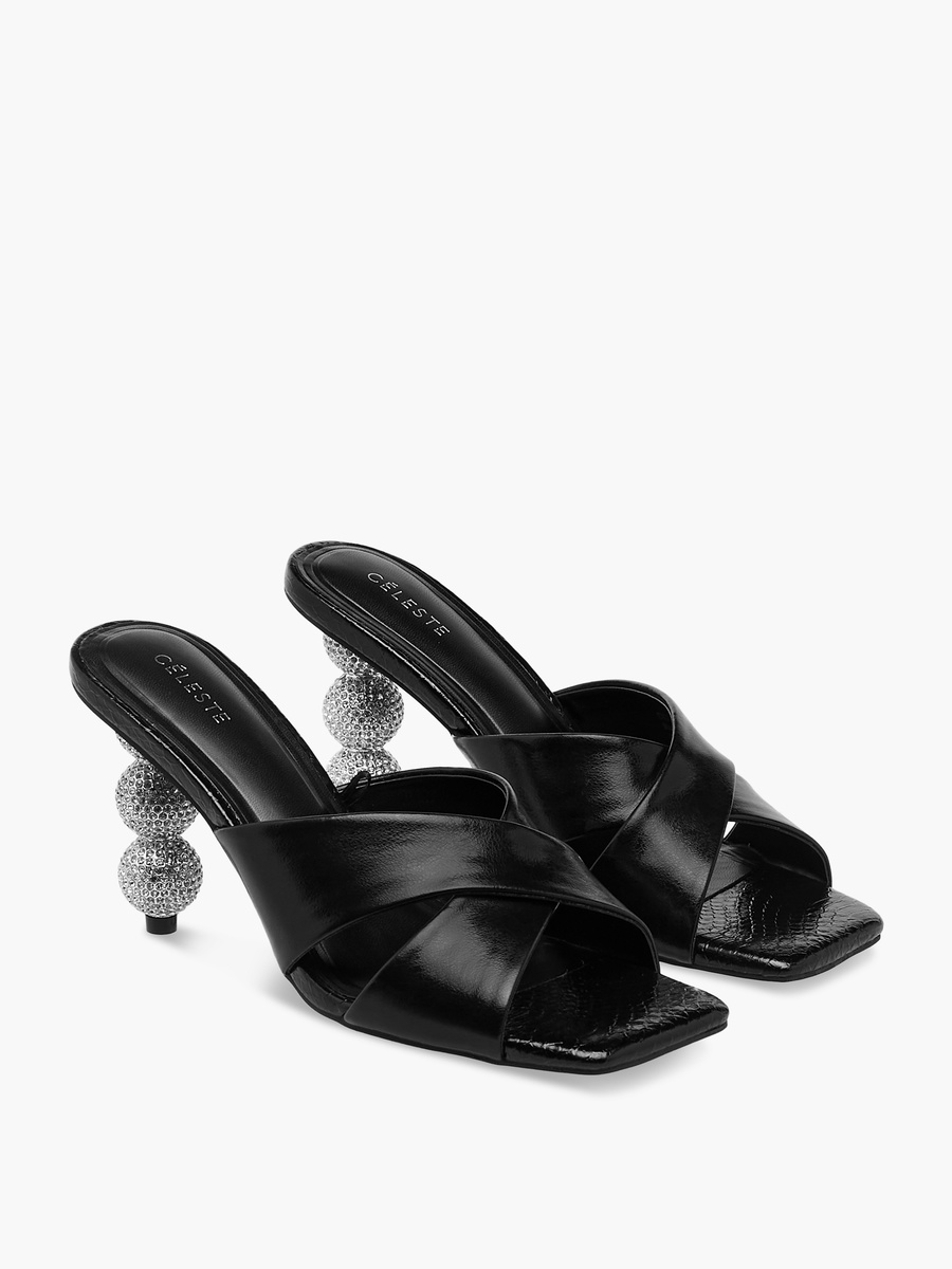 Women Embellished Slip-On Cross Strap Sandals with Stiletto Heels