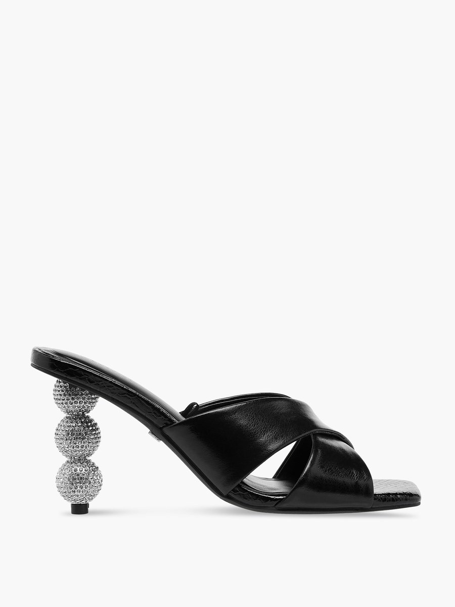 Women Embellished Slip-On Cross Strap Sandals with Stiletto Heels
