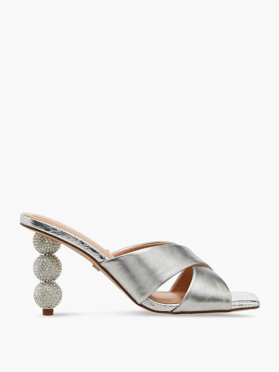 Women Embellished Slip-On Cross Strap Sandals with Stiletto Heels