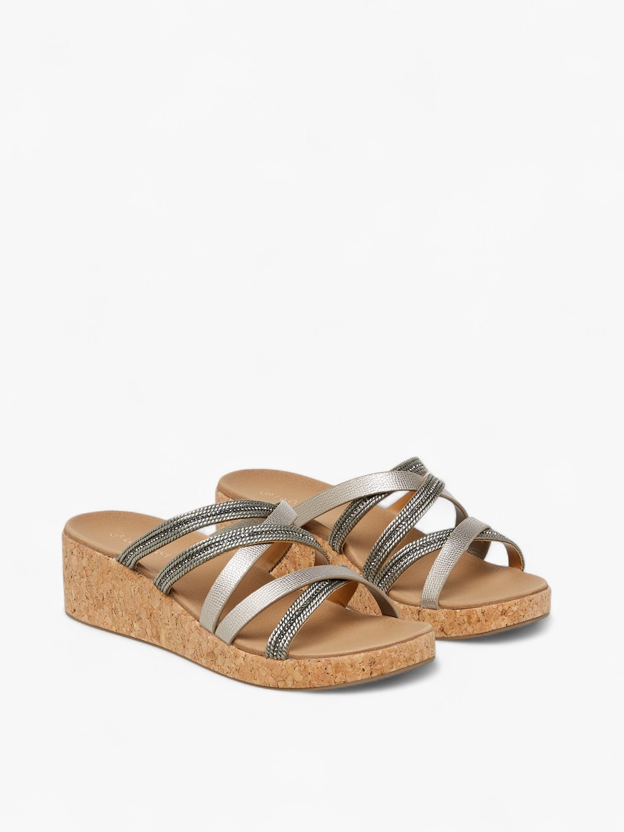 Embellished Strappy Slip-On Sandals with Wedge Heels